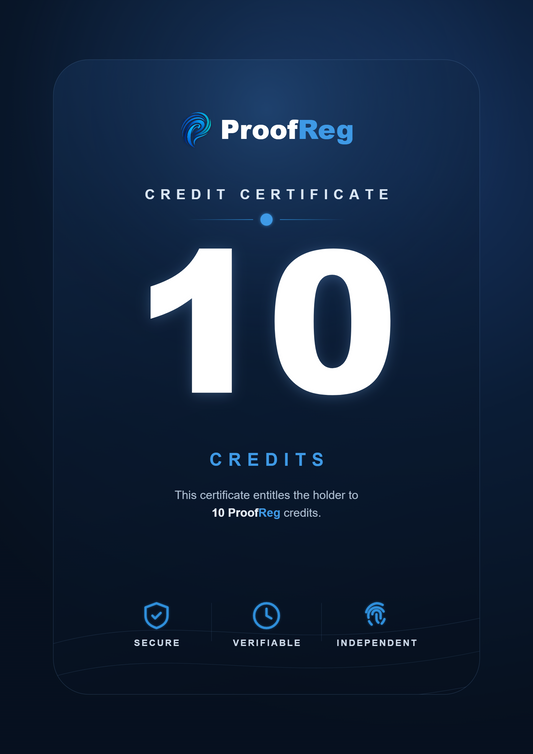 10 crédits d'enregistrement ProofReg
