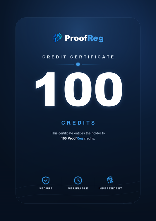 100 crédits d'enregistrement ProofReg
